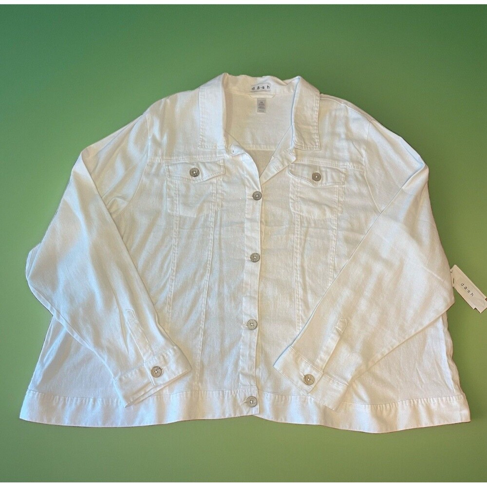 Dash White Linen Blend Jean Style Jacket Plus Size 3X Button Front Lightweight